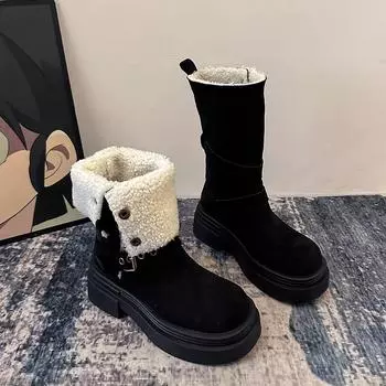 Модные женские зимние ботинки на толстой подошве, зимняя молния сзади 2024 года, горячая распродажа, однотонные, для отдыха на открытом воздухе, модные износостойкие женские ботинки 35 хаки
