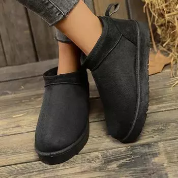 Модные женские зимние ботинки, однотонные, на толстой подошве, из искусственной замши, теплая обувь на осень и зиму, хлопковая обувь без застежек 36 чёрный