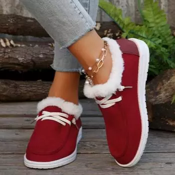Модные женские зимние ботинки с плюшевой подкладкой, модные и удобные туфли из плюшевого парусинового материала, теплые и удобные туфли на плоской подошве 36 красный