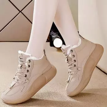Модные женские зимние ботинки с подкладкой, теплые, с толстой подошвой, зимние, высокие, по щиколотку, нескользящие, кроссовки на платформе 35 хаки