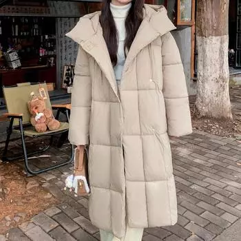 Модные женские зимние длинные парки свободные толстые теплые зимние пальто женские пальто с капюшоном M чёрный