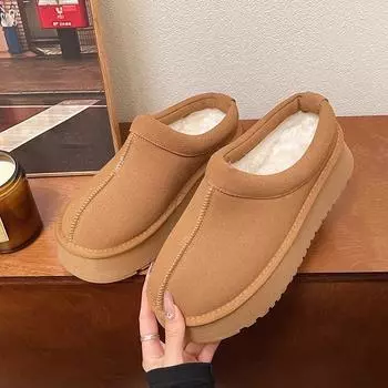 Модные женские зимние хлопковые тапочки 2024 года, высококачественные уличные нескользящие однотонные теплые короткие плюшевые женские туфли на плоской подошве 35 розовый