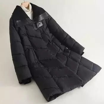 Модные женские зимние пальто 2024 года, элегантные длинные парки больших размеров, свободные, толстые, теплые, верхняя одежда, женские куртки M чёрный