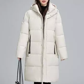 Модные женские зимние пальто с капюшоном, большие размеры, верхняя одежда, элегантные свободные, толстые, теплые, длинные парки, женские куртки S белый