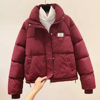 Модные женские зимние пальто с воротником-стойкой, короткие парки, толстые теплые длинные рукава, верхняя одежда, женские куртки L чёрный