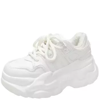 Модные женские зимние плюшевые туфли 6 см скрытый каблук женская обувь новые массивные кроссовки женские осенние толстые подошвы платформы спортивные белые туфли 35 белый