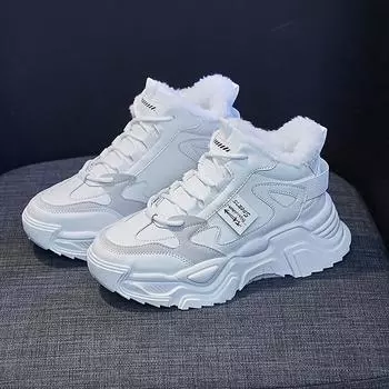 Модные женские зимние повседневные ботинки, плюшевые высокие хлопковые туфли, водонепроницаемые и нескользящие, на толстой подошве, теплая спортивная обувь для женщин 35 белый