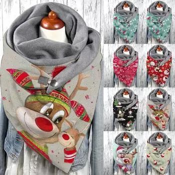 Модные женские зимние рождественские пуговицы с принтом, мягкая накидка, повседневные теплые шарфы, шали, шарф B