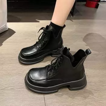 Модные женские зимние сапоги AJGS, зимние толстые подошвы, женские плюшевые, с круглым носком, квадратным каблуком, высококачественные кожаные рыцарские сапоги, женские, теплые, меховые 35