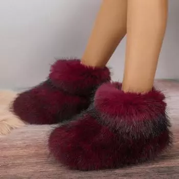 Модные женские зимние сапоги для отдыха на открытом воздухе, роскошные меховые сапоги из искусственного меха лисы, новые модные сапоги WomanPlush Warm Platform Shoes Bottes 36 красный