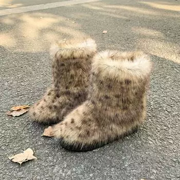 Модные женские зимние сапоги для отдыха на природе, роскошные меховые сапоги из искусственного меха лисы, женские плюшевые теплые туфли на платформе, новые модные сапоги большого размера 36 коричневый