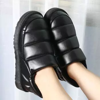 Модные женские зимние сапоги для снега 2024 года, для пар, для дома, для мужчин, на платформе, хлопковые туфли, плоские тапочки, водонепроницаемые, теплые, толстые, плюшевые, ботильоны 35-36