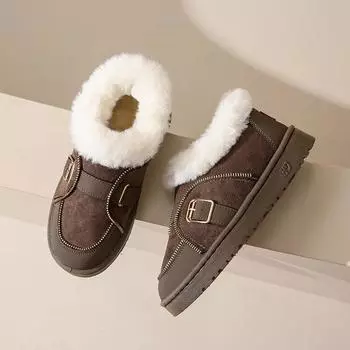 Модные женские зимние сапоги с круглым носком, элегантные, на низком каблуке, замшевые ботильоны, коричневые туфли по щиколотку для женщин, распродажа, весна 2024, мода, плюшевый шик 35