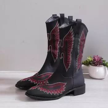 Модные женские зимние сапоги сохраняют тепло в стиле повседневные женские сапоги большого размера с вышивкой на остром носке и каблуке женские туфли 35