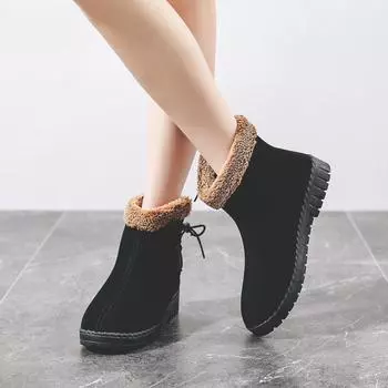 Модные женские зимние сапоги, теплые короткие меховые плюшевые зимние ботильоны, большие размеры, на платформе, женские замшевые туфли на молнии, женский комфорт 5 коричневый