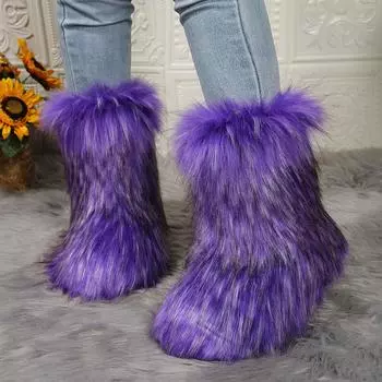 Модные женские зимние сапоги, женские пушистые плюшевые теплые зимние сапоги, роскошная обувь, женские меховые сапоги, модная зимняя обувь 36 бежевый