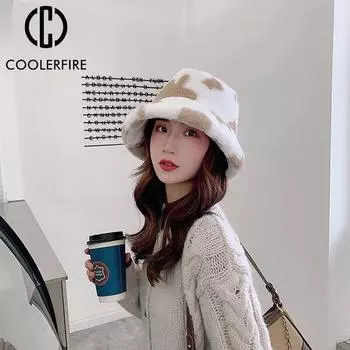 Модные женские зимние шапки для взрослых, уличные сохраняющие тепло панамы с принтом коровы, панама-ведро, женские панамы AC2121 One Size чёрный