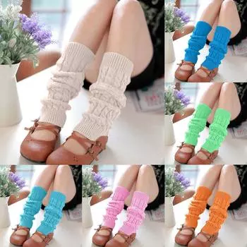 Модные женские зимние теплые гетры вязаные крючком длинные носки 40cm-43cm бежевый