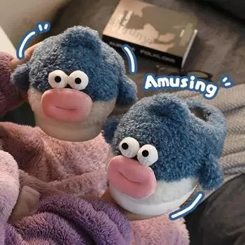 Модные женские зимние теплые пушистые тапочки женские мультяшные милые домашние тапочки женские модные толстые подошвы нескользящие плюшевые хлопковые туфли 36-37 синий