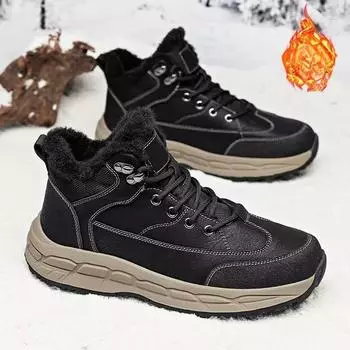 Модные зимние бархатные теплые сапоги для мужчин на платформе, дизайнерские мужские туфли из коровьей кожи с мягкой подошвой, модные повседневные туфли из хлопка для мужчин 38