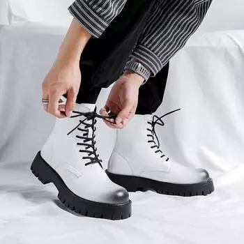 Модные зимние белые мужские ботинки «Челси», ботинки для верховой езды на шнуровке, кожаные ботинки, высококачественные кожаные туфли на молнии, модные мужские ботинки с высоким берцем 38 белый