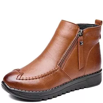 Модные зимние ботильоны из натуральной кожи, женская обувь на платформе ручной работы, удобные повседневные мокасины, ботильоны с боковой молнией, женские ботинки 35 коричневый