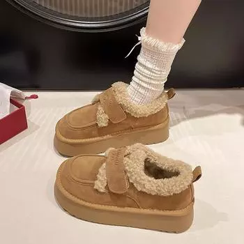 Модные зимние ботинки 2024 года для женщин, теплые короткие плюшевые утолщенные ботинки на плоской подошве для женщин, женские ботинки Botas Mujer 36 жёлтый