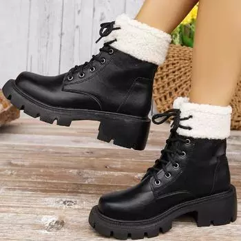 Модные зимние ботинки больших размеров для женщин на зиму 2024 года, новые теплые женские ботинки с толстой подошвой из плюша и нескользящие ботинки 35 чёрный