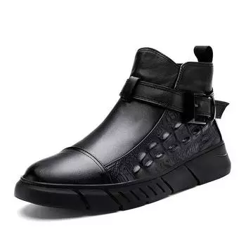 Модные зимние ботинки «Челси», мужская повседневная обувь из искусственной кожи, теплые британские ботинки, плюшевые мужские ботинки на платформе, черные ботинки Martern 39 чёрный