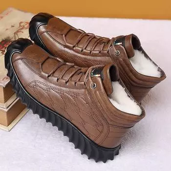 Модные зимние ботинки для мужчин, повседневная обувь, обувь до щиколотки, легкая, водонепроницаемая, модная, универсальная, бархатная, сохраняющая тепло, эластичные шнурки 38 чёрный