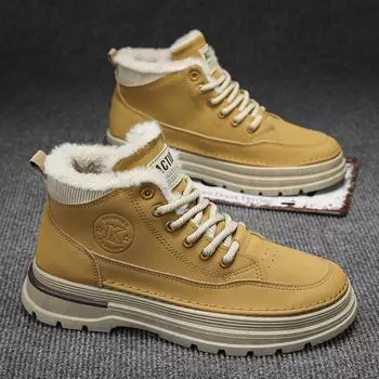Модные зимние ботинки для снега, теплые плюшевые мужские ботинки, высокие мотоциклетные ботинки, кроссовки для активного отдыха, нескользящие мужские походные ботинки 39 хаки