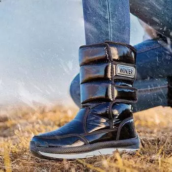 Модные зимние ботинки для снега, утолщенные теплые ботинки, теплые женские ботинки средней высоты, легкие нескользящие ботинки для снега 36 чёрный