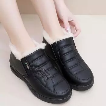 Модные зимние ботинки для снега, женские повседневные кроссовки на меху до щиколотки, подиумные ботинки для женщин, теплая обувь для мам на открытом воздухе 35 чёрный