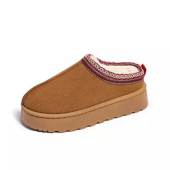 Модные зимние ботинки для женщин 2024 года, зимние новые кашемировые теплые толстые подошвы без каблука, покрытые волосами, полутапочки из хлопка для женщин 36 красный