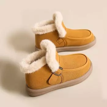 Модные зимние ботинки для женщин, повседневные ботинки больших размеров из цельного хлопка, женские зимние новые плюшевые утолщенные теплые ботильоны на плоской подошве 35 чёрный