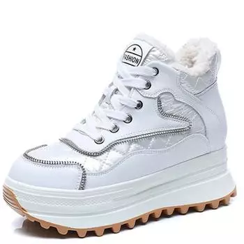 Модные зимние ботинки из натуральной кожи высотой 7,5 см, теплые меховые ботинки на танкетке, белые, черные, нескользящие, водонепроницаемые, зимние ботинки 34 белый