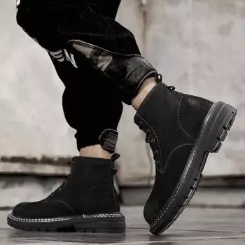 Модные зимние ботинки Меховые уличные ботинки Плюс Бархатные уличные ботинки со шнуровкой Ботильоны из натуральной кожи Ботинки из нубука с толстой подошвой Зимние ботинки 37 коричневый