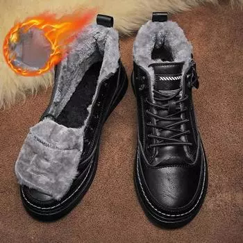 Модные зимние ботинки, мужская зимняя обувь с высоким берцем, бархатная теплая толстая водонепроницаемая хлопковая обувь 39 чёрный