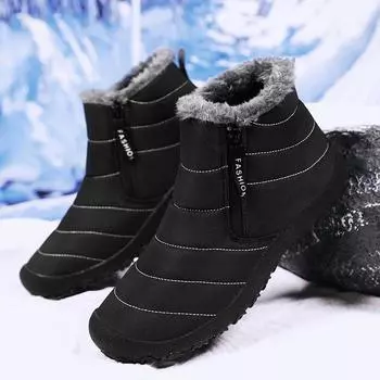 Модные зимние ботинки мужские 2024 года, теплые, удобные, на подошве, мужские ботинки, классические молнии, высококачественные, парусиновые, плюшевые, мужские зимние ботинки 7 чёрный