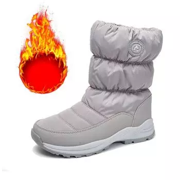 Модные зимние ботинки на молнии, женская зимняя обувь до середины икры для мужчин, повседневная водонепроницаемая обувь на платформе и каблуке Botas 36 чёрный