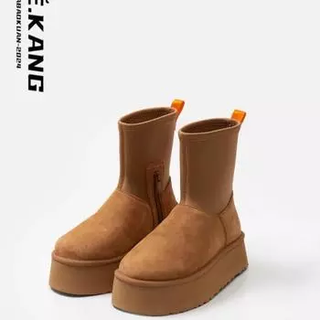 Модные зимние ботинки на плоской подошве с круглым носком, распродажа 2024 года, модные женские ботинки на среднем каблуке, однотонные, лаконичные 35 малиновый