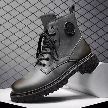Модные зимние ботинки на шнуровке для мужчин, ботинки из натуральной кожи, модные повседневные высокие ботинки до щиколотки, плюшевые мужские мотоциклетные ботинки с боковой молнией 38