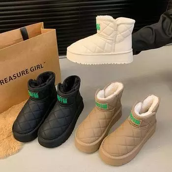 Модные зимние ботинки на толстой подошве для женщин, зима 2024, кожаные, бархатные, утепленные, ботинки из хлопка Northeast 35