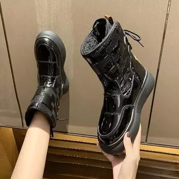 Модные зимние ботинки на толстой подошве для женщин 2024 года, новые зимние толстые пуховые водонепроницаемые и теплые короткие ботинки на платформе Zapatos Mujer 35 чёрный