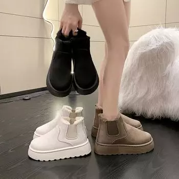 Модные зимние ботинки на толстой подошве с эластичной резинкой для тепла и нескользящего сцепления. 37 чёрный