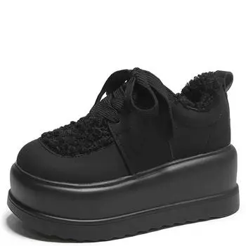 Модные зимние ботинки на толстой подошве, увеличивающие рост, на платформе, для женщин, осень и зима, новый стиль, плюс бархатные теплые хлопковые ботинки Boken 35 чёрный