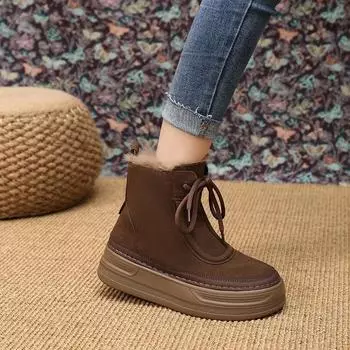 Модные зимние ботинки на толстой подошве, женские, бархатные, теплые и удобные, хлопковые, кожаные, повседневные, нишевый дизайн, ботинки Martin 35 хаки