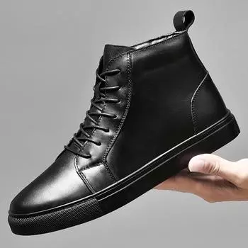 Модные зимние ботинки Plus Velvet Men Snow Boots Black Formal Business Men s Natural Leather Fur Cowboy Boots Boots Thick Bottom 38