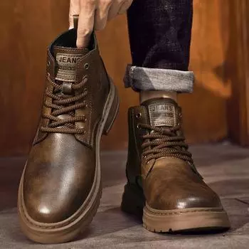 Модные зимние ботинки-пустыни в британском стиле, мужские повседневные кожаные ковбойские сапоги, деловые туфли, мужские ботильоны, высокие ботинки на шнуровке 37