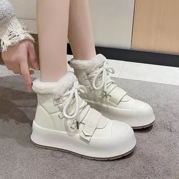 Модные зимние ботинки с белым темпераментным хлопком для женщин 35 чёрный
